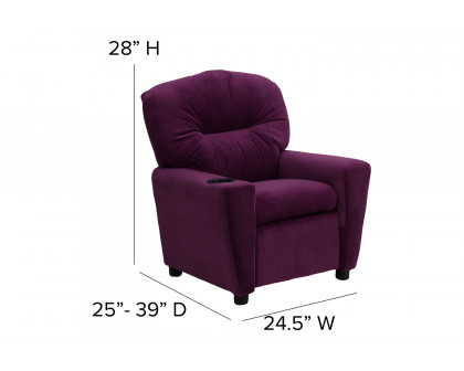 BLNK Chandler Microfiber Contemporary Kids Recliner with Cup Holder - Purple