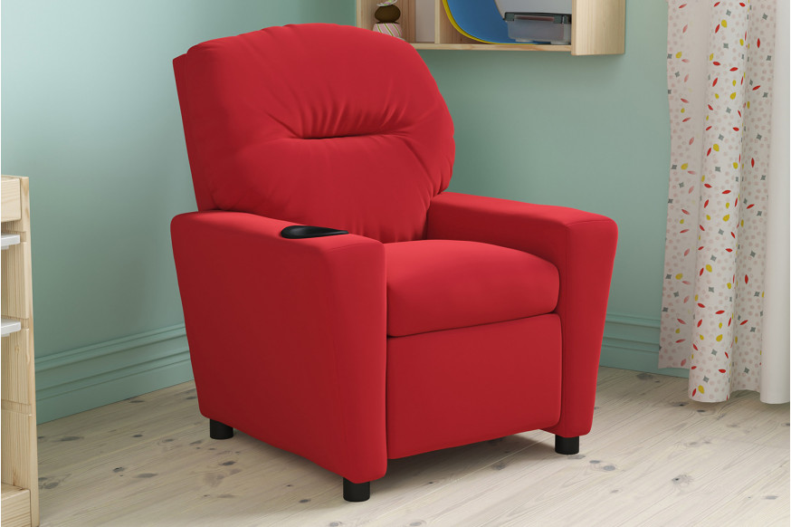 BLNK™ Chandler Microfiber Contemporary Kids Recliner with Cup Holder - Red