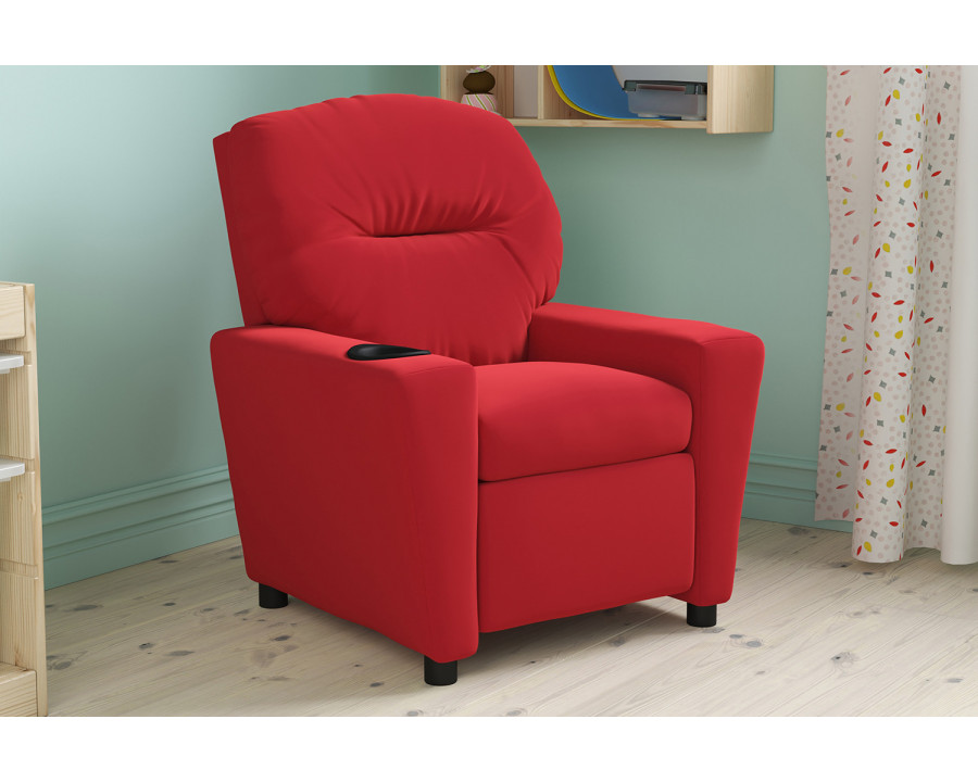 BLNK Chandler Microfiber Contemporary Kids Recliner with Cup Holder - Red