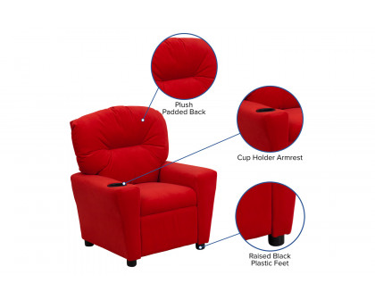 BLNK™ Chandler Microfiber Contemporary Kids Recliner with Cup Holder - Red