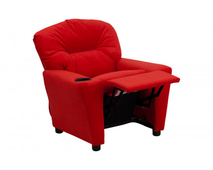 BLNK™ Chandler Microfiber Contemporary Kids Recliner with Cup Holder - Red