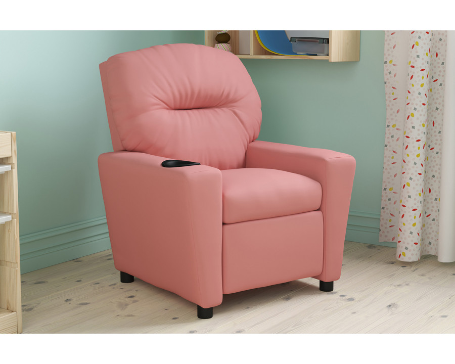 BLNK Chandler Vinyl Contemporary Kids Recliner with Cup Holder - Pink