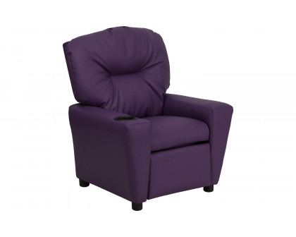 BLNK Chandler Vinyl Contemporary Kids Recliner with Cup Holder - Purple