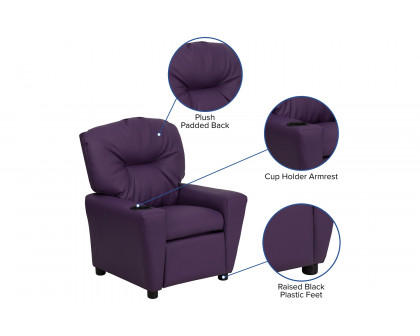 BLNK Chandler Vinyl Contemporary Kids Recliner with Cup Holder - Purple