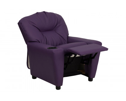 BLNK Chandler Vinyl Contemporary Kids Recliner with Cup Holder - Purple