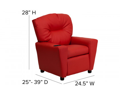 BLNK Chandler Vinyl Contemporary Kids Recliner with Cup Holder - Red