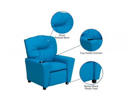 BLNK Chandler Vinyl Contemporary Kids Recliner with Cup Holder - Turquoise