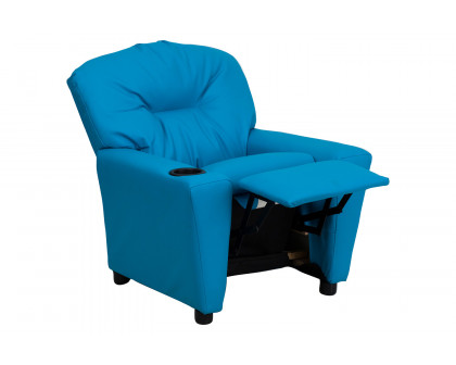 BLNK Chandler Vinyl Contemporary Kids Recliner with Cup Holder - Turquoise