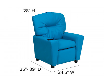 BLNK Chandler Vinyl Contemporary Kids Recliner with Cup Holder - Turquoise