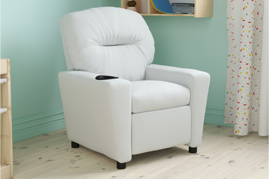 BLNK™ Chandler Vinyl Contemporary Kids Recliner with Cup Holder - White