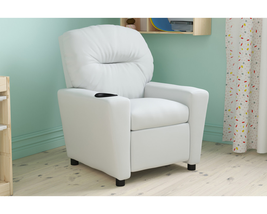 BLNK Chandler Vinyl Contemporary Kids Recliner with Cup Holder - White