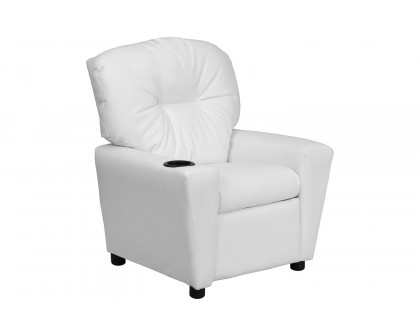 BLNK™ Chandler Vinyl Contemporary Kids Recliner with Cup Holder - White