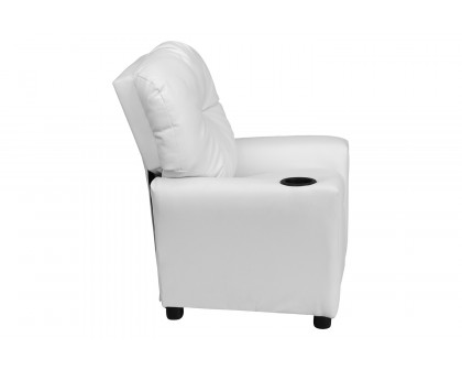 BLNK™ Chandler Vinyl Contemporary Kids Recliner with Cup Holder - White