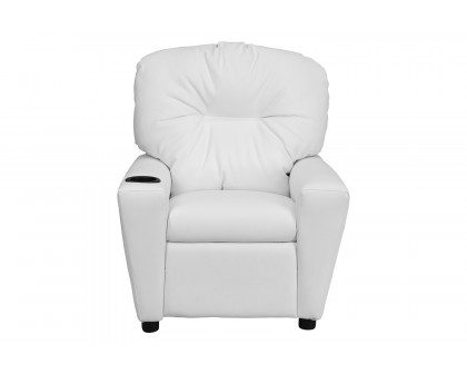 BLNK™ Chandler Vinyl Contemporary Kids Recliner with Cup Holder - White