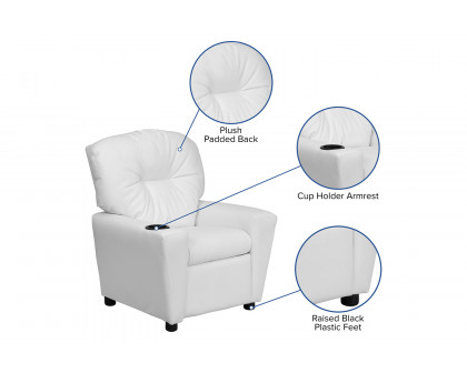 BLNK™ Chandler Vinyl Contemporary Kids Recliner with Cup Holder - White