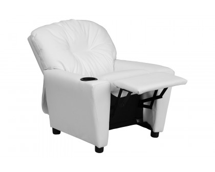 BLNK™ Chandler Vinyl Contemporary Kids Recliner with Cup Holder - White