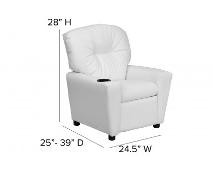 BLNK™ Chandler Vinyl Contemporary Kids Recliner with Cup Holder - White