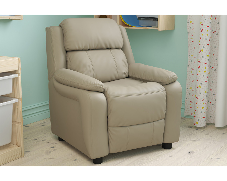 BLNK Charlie Deluxe Vinyl Padded Contemporary Kids Recliner with Storage Arms - Beige