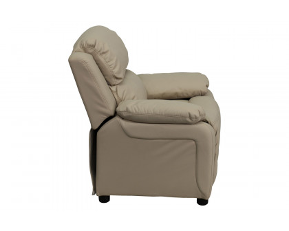 BLNK Charlie Deluxe Vinyl Padded Contemporary Kids Recliner with Storage Arms - Beige