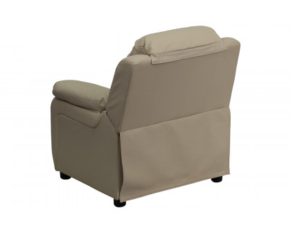 BLNK Charlie Deluxe Vinyl Padded Contemporary Kids Recliner with Storage Arms - Beige