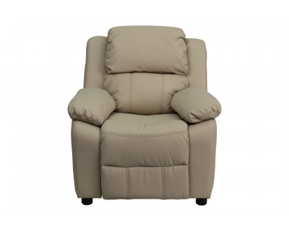 BLNK Charlie Deluxe Vinyl Padded Contemporary Kids Recliner with Storage Arms - Beige