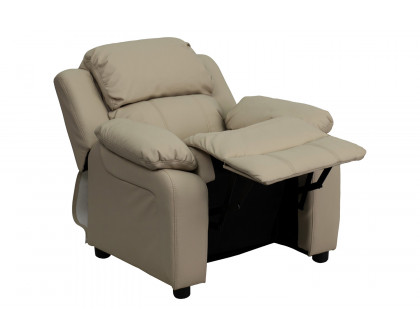 BLNK Charlie Deluxe Vinyl Padded Contemporary Kids Recliner with Storage Arms - Beige