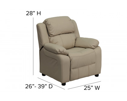 BLNK Charlie Deluxe Vinyl Padded Contemporary Kids Recliner with Storage Arms - Beige