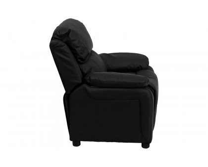 BLNK Charlie Deluxe LeatherSoft Padded Contemporary Kids Recliner with Storage Arms - Black