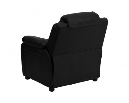 BLNK Charlie Deluxe LeatherSoft Padded Contemporary Kids Recliner with Storage Arms - Black