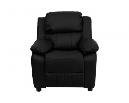 BLNK Charlie Deluxe LeatherSoft Padded Contemporary Kids Recliner with Storage Arms - Black