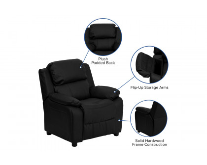 BLNK Charlie Deluxe LeatherSoft Padded Contemporary Kids Recliner with Storage Arms - Black