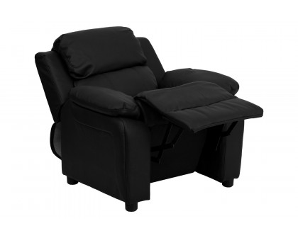 BLNK Charlie Deluxe LeatherSoft Padded Contemporary Kids Recliner with Storage Arms - Black