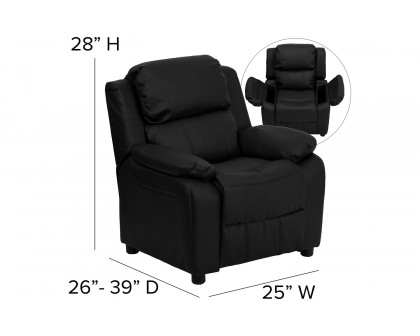 BLNK Charlie Deluxe LeatherSoft Padded Contemporary Kids Recliner with Storage Arms - Black