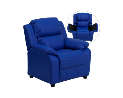 BLNK Charlie Deluxe Vinyl Padded Contemporary Kids Recliner with Storage Arms - Blue