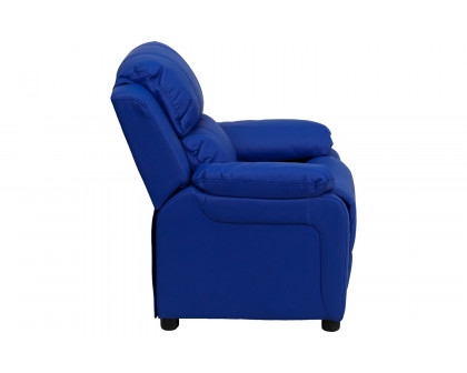 BLNK Charlie Deluxe Vinyl Padded Contemporary Kids Recliner with Storage Arms - Blue