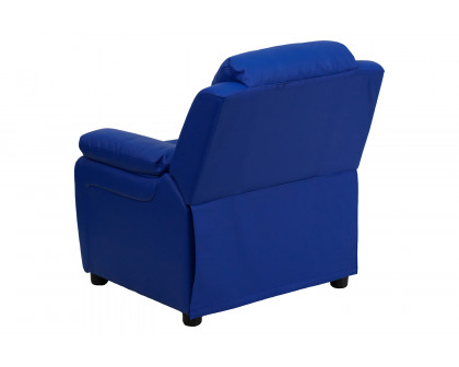 BLNK Charlie Deluxe Vinyl Padded Contemporary Kids Recliner with Storage Arms - Blue