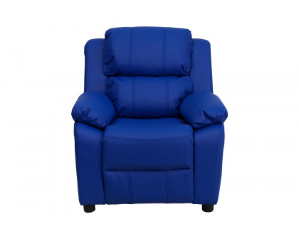 BLNK Charlie Deluxe Vinyl Padded Contemporary Kids Recliner with Storage Arms - Blue