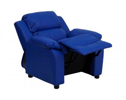 BLNK Charlie Deluxe Vinyl Padded Contemporary Kids Recliner with Storage Arms - Blue