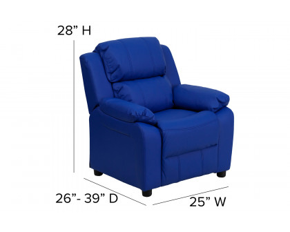 BLNK Charlie Deluxe Vinyl Padded Contemporary Kids Recliner with Storage Arms - Blue