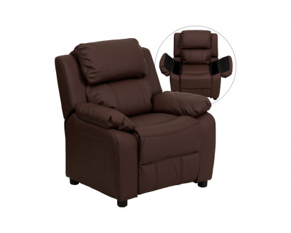 BLNK™ Charlie Deluxe LeatherSoft Padded Contemporary Kids Recliner with Storage Arms - Brown