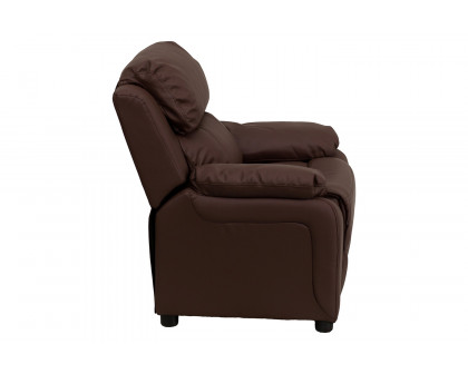 BLNK™ Charlie Deluxe LeatherSoft Padded Contemporary Kids Recliner with Storage Arms - Brown