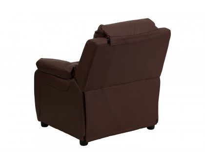 BLNK™ Charlie Deluxe LeatherSoft Padded Contemporary Kids Recliner with Storage Arms - Brown