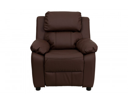 BLNK™ Charlie Deluxe LeatherSoft Padded Contemporary Kids Recliner with Storage Arms - Brown