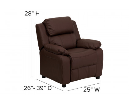 BLNK™ Charlie Deluxe LeatherSoft Padded Contemporary Kids Recliner with Storage Arms - Brown