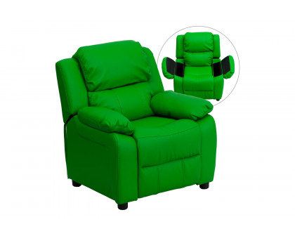 BLNK Charlie Deluxe Vinyl Padded Contemporary Kids Recliner with Storage Arms - Green