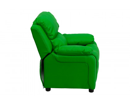 BLNK Charlie Deluxe Vinyl Padded Contemporary Kids Recliner with Storage Arms - Green