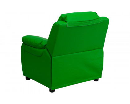 BLNK Charlie Deluxe Vinyl Padded Contemporary Kids Recliner with Storage Arms - Green