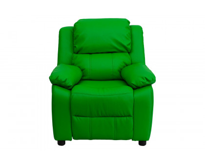 BLNK Charlie Deluxe Vinyl Padded Contemporary Kids Recliner with Storage Arms - Green