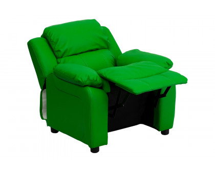 BLNK Charlie Deluxe Vinyl Padded Contemporary Kids Recliner with Storage Arms - Green