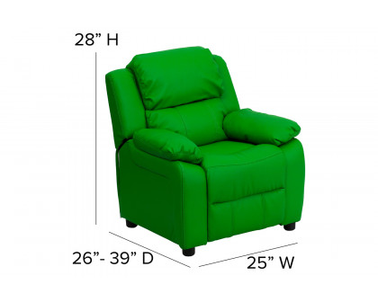 BLNK Charlie Deluxe Vinyl Padded Contemporary Kids Recliner with Storage Arms - Green